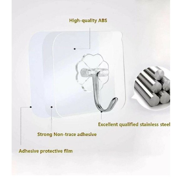50 Pcs Adhesive Sticky Hooks Heavy Duty Wall Seamless Hook Hangers Transparent - Picture 2 of 10